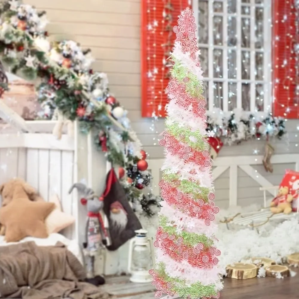 5FT Artificial Pencil Christmas Tree, Red Green White Pop Up Small Christmas Ti